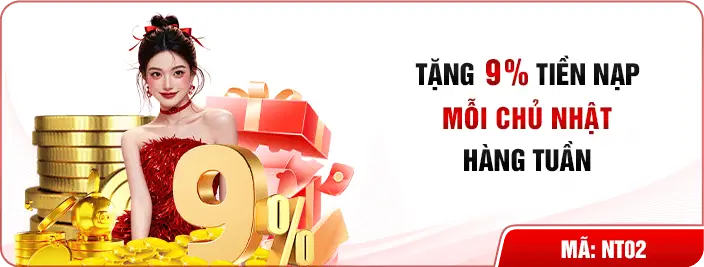 Mỗi chủ nhận tặng 9% giá trị tiền nạp