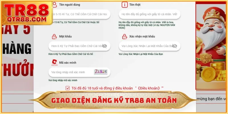 Giao diện đăng ký TR88 an toàn